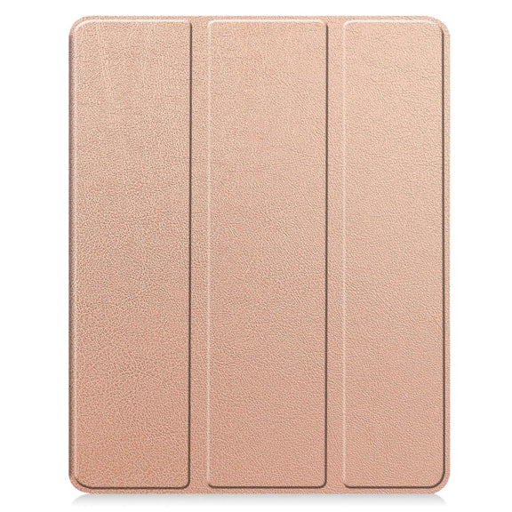 For iPad Air 13 2024 / 2025 Custer TPU Pure Color 3-Fold Holder Smart Leather Tablet Case with Pen Tray(Rose Gold)