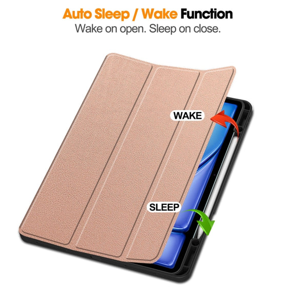 For iPad Air 13 2024 / 2025 Custer TPU Pure Color 3-Fold Holder Smart Leather Tablet Case with Pen Tray(Rose Gold)