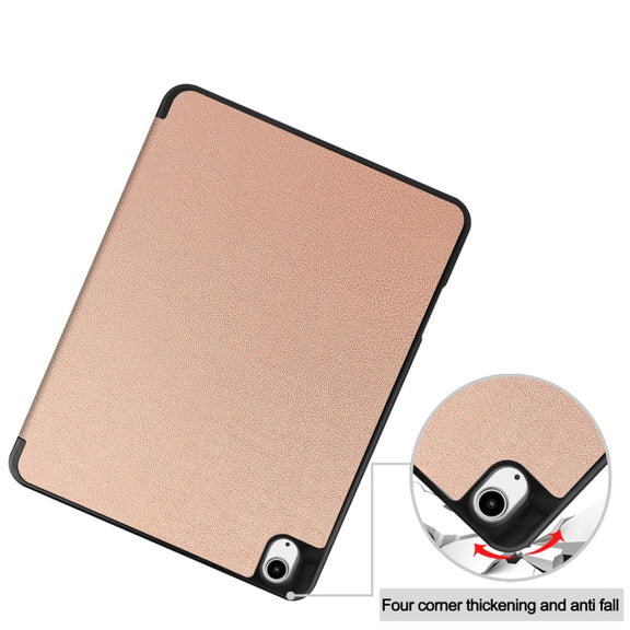 For iPad Air 13 2024 / 2025 Custer TPU Pure Color 3-Fold Holder Smart Leather Tablet Case with Pen Tray(Rose Gold)