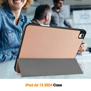 For iPad Air 13 2024 / 2025 Custer TPU Pure Color 3-Fold Holder Smart Leather Tablet Case with Pen Tray(Rose Gold)