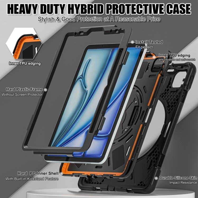For iPad Air 11 2024 / Air 11 2025 Rotatable Holder Silicone Hybrid PC Tablet Case with Shoulder Strap(Black)