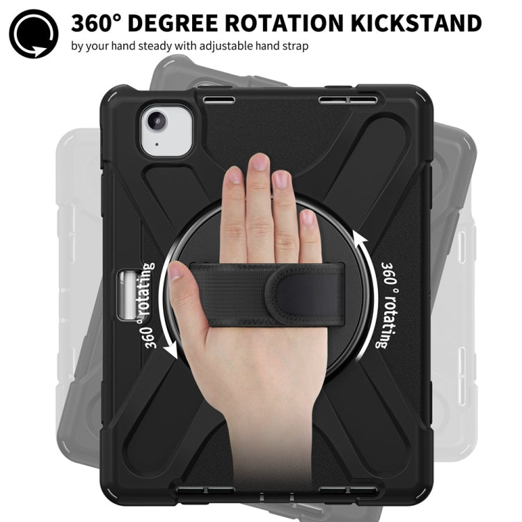 For iPad Air 11 2024 / Air 11 2025 Rotatable Holder Silicone Hybrid PC Tablet Case with Shoulder Strap(Black)