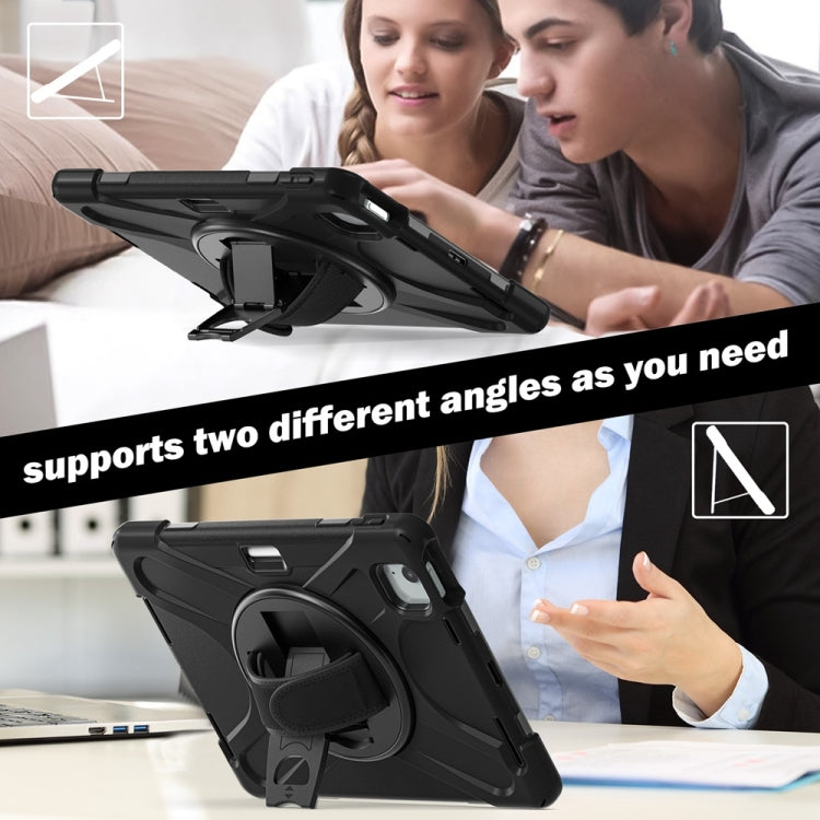 For iPad Air 11 2024 / Air 11 2025 Rotatable Holder Silicone Hybrid PC Tablet Case with Shoulder Strap(Black)