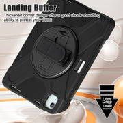 For iPad Air 11 2024 / Air 11 2025 Rotatable Holder Silicone Hybrid PC Tablet Case with Shoulder Strap(Black)