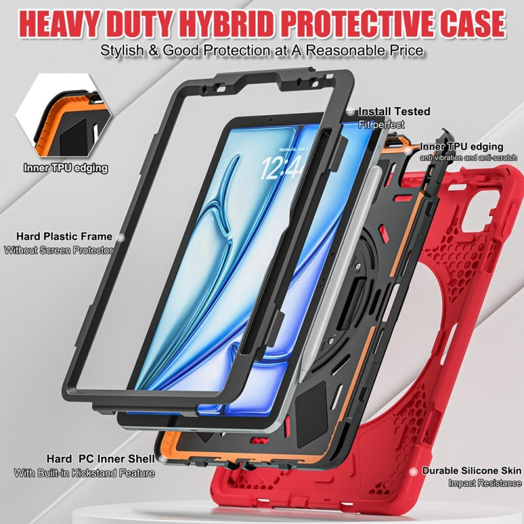 For iPad Air 11 2024 / Air 11 2025 Rotatable Holder Silicone Hybrid PC Tablet Case with Shoulder Strap(Red)