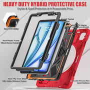 For iPad Air 11 2024 / Air 11 2025 Rotatable Holder Silicone Hybrid PC Tablet Case with Shoulder Strap(Red)