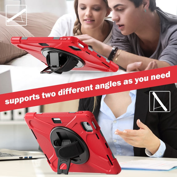 For iPad Air 11 2024 / Air 11 2025 Rotatable Holder Silicone Hybrid PC Tablet Case with Shoulder Strap(Red)