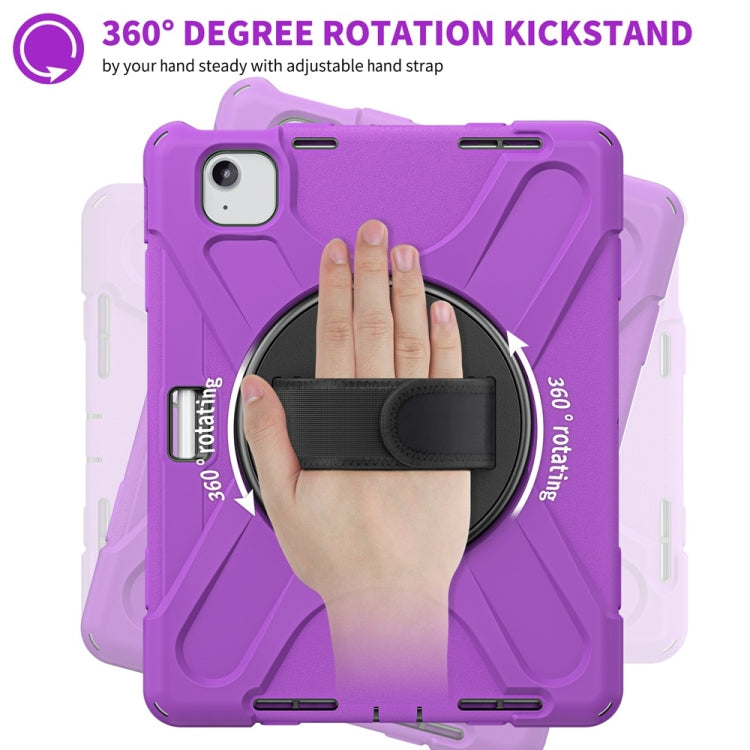 For iPad Air 11 2024 / Air 11 2025 Rotatable Holder Silicone Hybrid PC Tablet Case with Shoulder Strap(Purple)