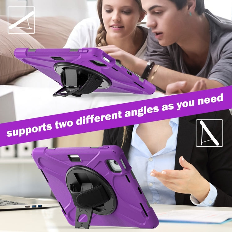 For iPad Air 11 2024 / Air 11 2025 Rotatable Holder Silicone Hybrid PC Tablet Case with Shoulder Strap(Purple)
