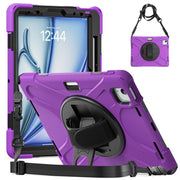 For iPad Air 11 2024 / Air 11 2025 Rotatable Holder Silicone Hybrid PC Tablet Case with Shoulder Strap(Purple)