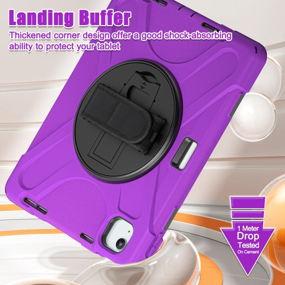 For iPad Air 11 2024 / Air 11 2025 Rotatable Holder Silicone Hybrid PC Tablet Case with Shoulder Strap(Purple)