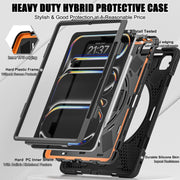 For iPad Pro 13 2024 Rotatable Holder Silicone Hybrid PC Tablet Case with Shoulder Strap(Black)