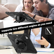 For iPad Pro 13 2024 Rotatable Holder Silicone Hybrid PC Tablet Case with Shoulder Strap(Black)