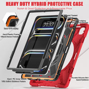 For iPad Pro 13 2024 Rotatable Holder Silicone Hybrid PC Tablet Case with Shoulder Strap(Red)