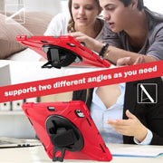 For iPad Pro 13 2024 Rotatable Holder Silicone Hybrid PC Tablet Case with Shoulder Strap(Red)