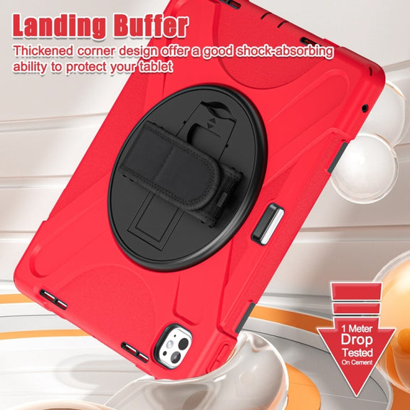For iPad Pro 13 2024 Rotatable Holder Silicone Hybrid PC Tablet Case with Shoulder Strap(Red)
