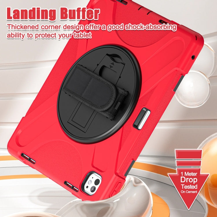 For iPad Pro 13 2024 Rotatable Holder Silicone Hybrid PC Tablet Case with Shoulder Strap(Red)