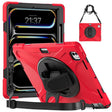For iPad Pro 13 2024 Rotatable Holder Silicone Hybrid PC Tablet Case with Shoulder Strap(Red) - free shipping - PMC TechLife - Order now!