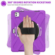 For iPad Pro 13 2024 Rotatable Holder Silicone Hybrid PC Tablet Case with Shoulder Strap(Purple)