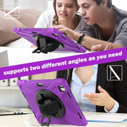 For iPad Pro 13 2024 Rotatable Holder Silicone Hybrid PC Tablet Case with Shoulder Strap(Purple)