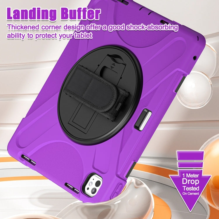 For iPad Pro 13 2024 Rotatable Holder Silicone Hybrid PC Tablet Case with Shoulder Strap(Purple)