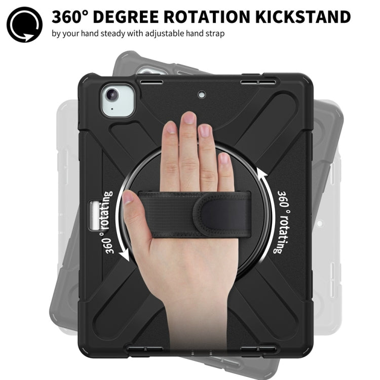 For iPad Air 13 2024 / Air 13 2025 Rotatable Holder Silicone Hybrid PC Tablet Case with Shoulder Strap(Black)