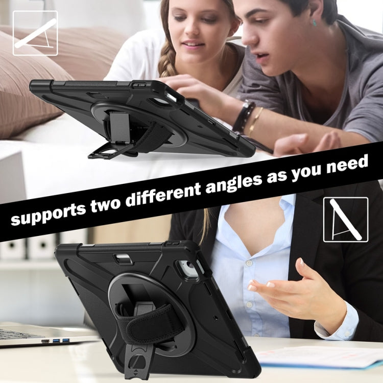 For iPad Air 13 2024 / Air 13 2025 Rotatable Holder Silicone Hybrid PC Tablet Case with Shoulder Strap(Black)