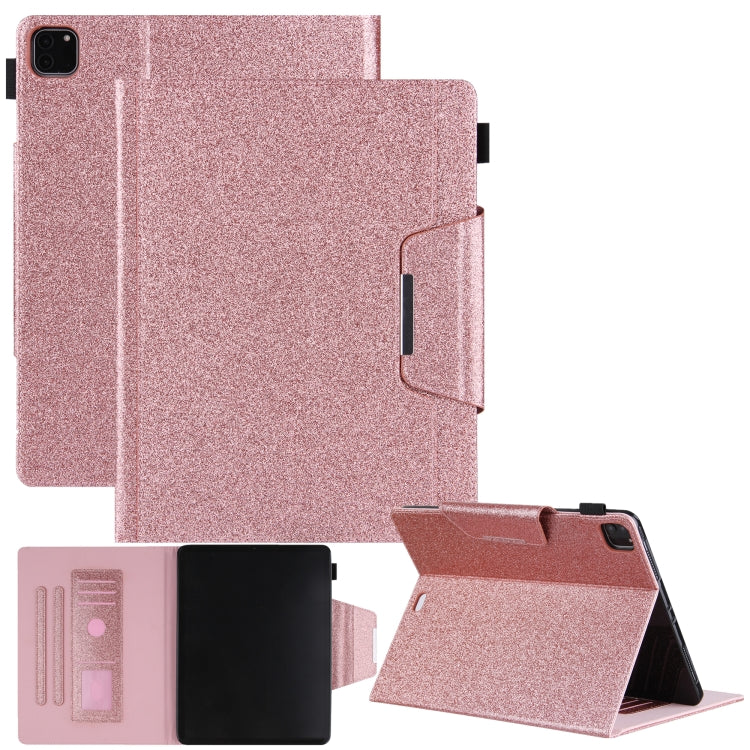 For iPad Pro 11 2024 Glitter Metal Buckle Leather Smart Tablet Case(Rose Gold)
