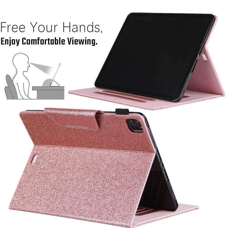 For iPad Pro 11 2024 Glitter Metal Buckle Leather Smart Tablet Case(Rose Gold)