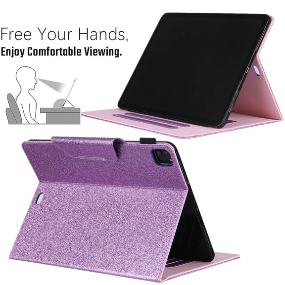 For iPad Pro 11 2024 Glitter Metal Buckle Leather Smart Tablet Case(Purple)