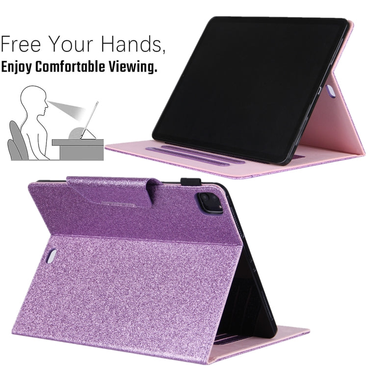For iPad Pro 11 2024 Glitter Metal Buckle Leather Smart Tablet Case(Purple)