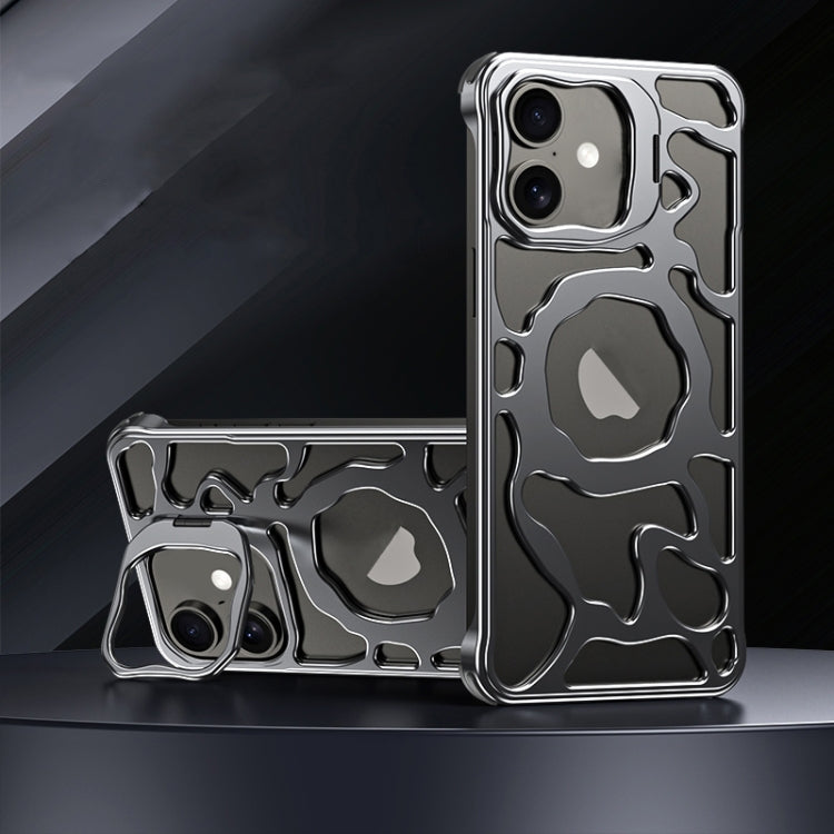 For iPhone 16 Auspicious Cloud Series MagSafe Metal Phone Case with Bracket(Grey)