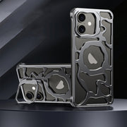 For iPhone 16 Auspicious Cloud Series MagSafe Metal Phone Case with Bracket(Grey)