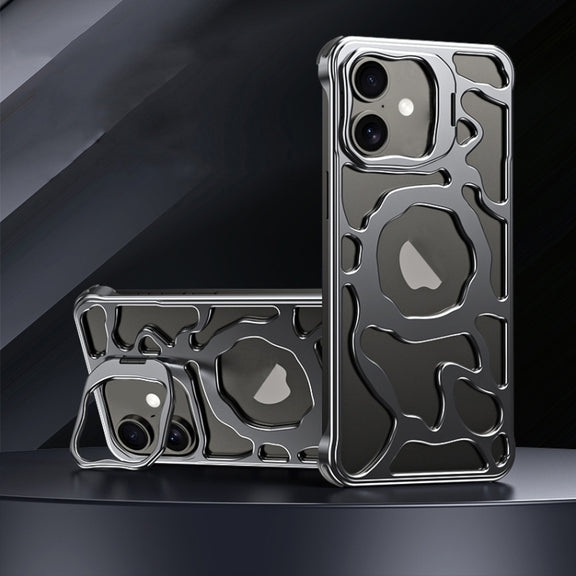 For iPhone 16 Auspicious Cloud Series MagSafe Metal Phone Case with Bracket(Grey)
