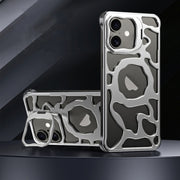 For iPhone 16 Auspicious Cloud Series MagSafe Metal Phone Case with Bracket(Silver)