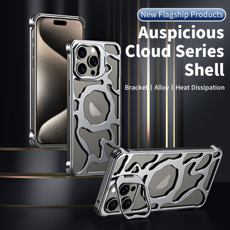 For iPhone 16 Pro Auspicious Cloud Series MagSafe Metal Phone Case with Bracket(Grey)