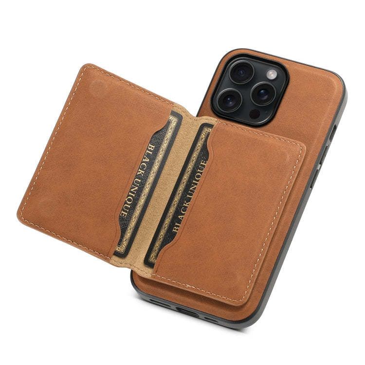 For iPhone 15 Pro Max Denior D13 Retro Texture Leather MagSafe Card Bag Phone Case(Brown)