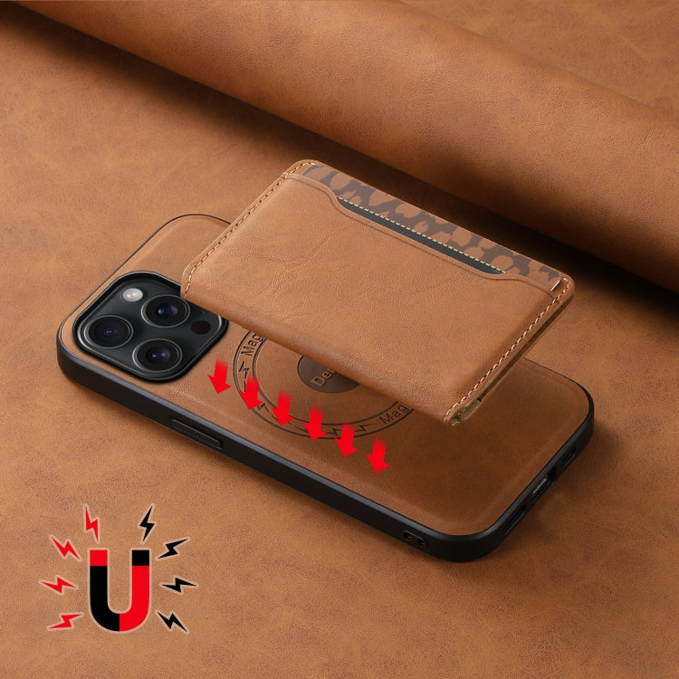For iPhone 15 Pro Max Denior D13 Retro Texture Leather MagSafe Card Bag Phone Case(Brown)