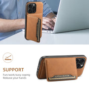 For iPhone 15 Pro Max Denior D13 Retro Texture Leather MagSafe Card Bag Phone Case(Brown)