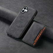 For iPhone 16 Denior D13 Retro Texture Leather MagSafe Card Bag Phone Case(Black)