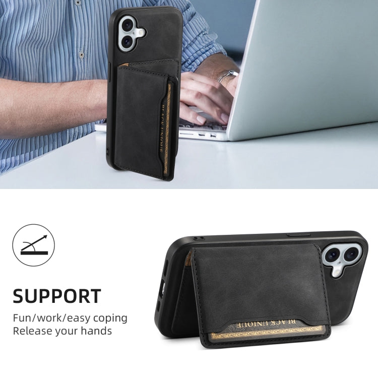 For iPhone 16 Denior D13 Retro Texture Leather MagSafe Card Bag Phone Case(Black)