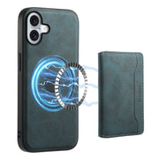 For iPhone 16 Denior D13 Retro Texture Leather MagSafe Card Bag Phone Case(Blue)