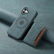 For iPhone 16 Denior D13 Retro Texture Leather MagSafe Card Bag Phone Case(Blue)