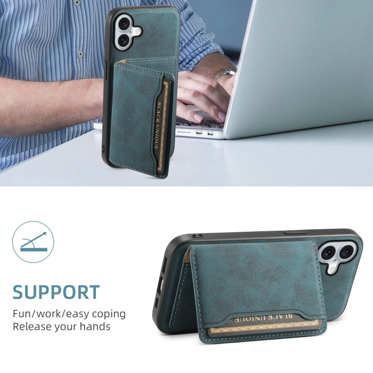 For iPhone 16 Denior D13 Retro Texture Leather MagSafe Card Bag Phone Case(Blue)
