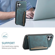 For iPhone 16 Denior D13 Retro Texture Leather MagSafe Card Bag Phone Case(Blue)