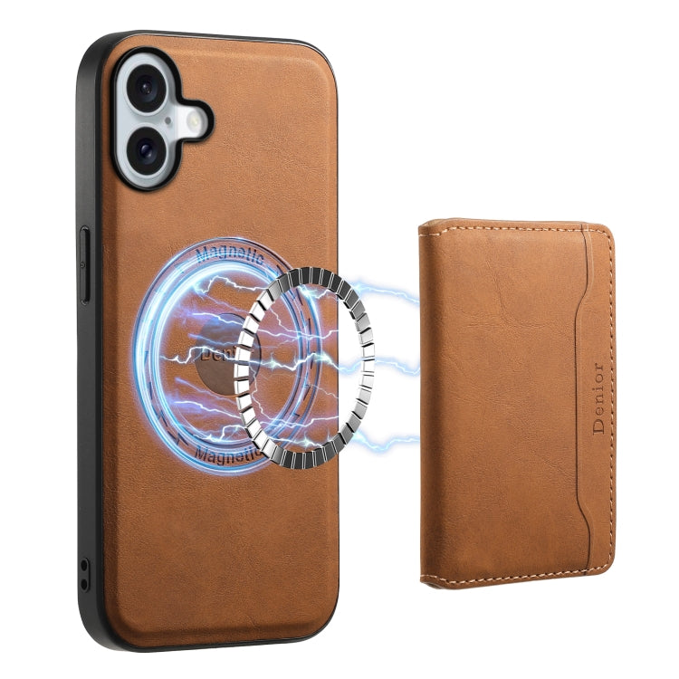 For iPhone 16 Denior D13 Retro Texture Leather MagSafe Card Bag Phone Case(Brown)