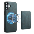 For iPhone 16 Plus Denior D13 Retro Texture Leather MagSafe Card Bag Phone Case(Blue) - free shipping - PMC TechLife - Order now!