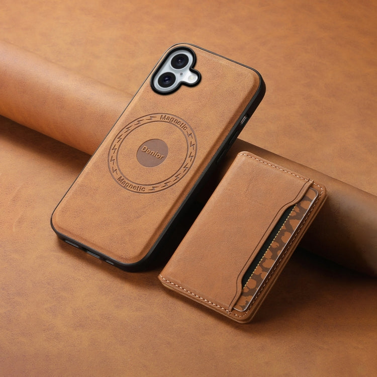 For iPhone 16 Plus Denior D13 Retro Texture Leather MagSafe Card Bag Phone Case(Brown)