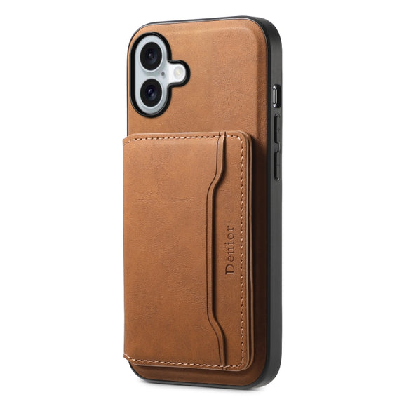 For iPhone 16 Plus Denior D13 Retro Texture Leather MagSafe Card Bag Phone Case(Brown)