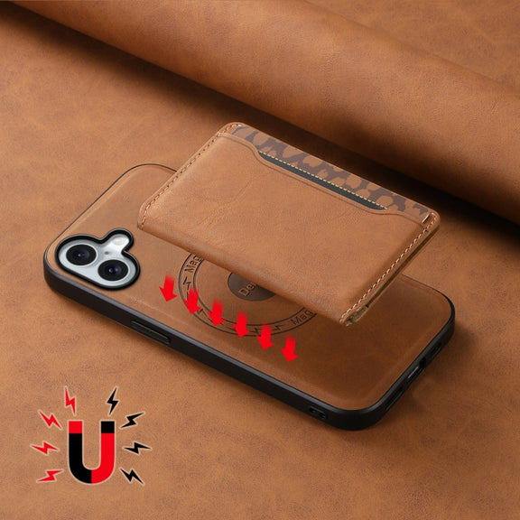For iPhone 16 Plus Denior D13 Retro Texture Leather MagSafe Card Bag Phone Case(Brown)